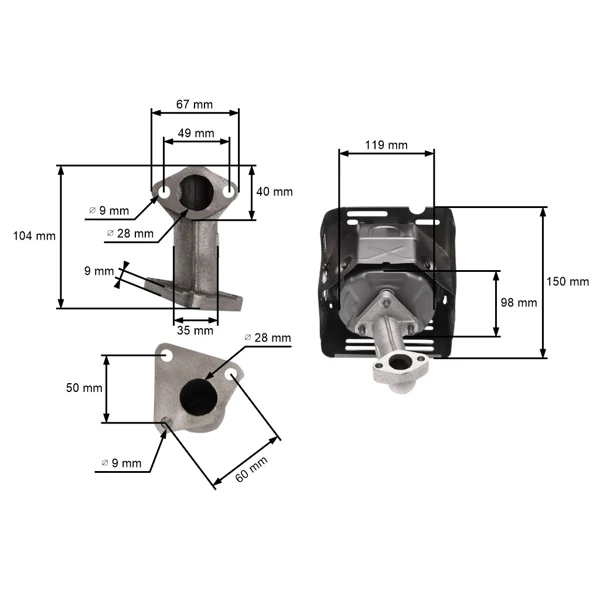 Výfuk pro motory Honda GX240 GX270 Zongshen 177F (OEM 18310-ZE2-W00 18310-ZE2-W01)