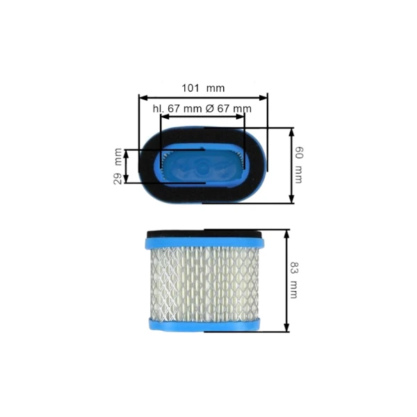 Vzduchový filtr 101 mm x 60 mm x 83 mm pro motory Briggs & Stratton Intek Pro výkon 5,5 PS - 6,5 PS (OEM 498596 690106)