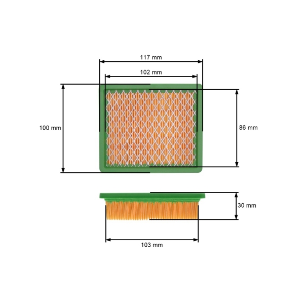 Vzduchový filtr 117 mm x 100 mm x 30 mm pro Čínské motorové sekačky a sekačky z hobbymarketů modely NAC NGP Hecht