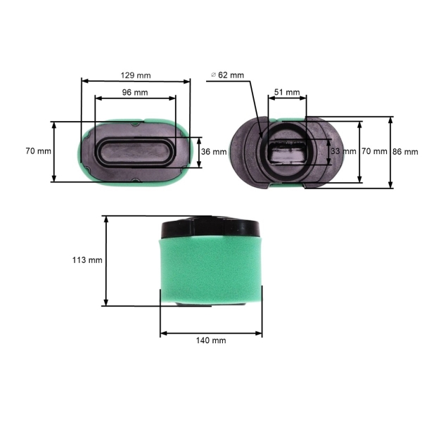 Vzduchový filtr 129 mm x 113 mm x 70 mm pro motory Briggs & Stratton Intek V-Twin výkon 16,0 PS - 27,0 PS (OEM 792105 276890 4233)
