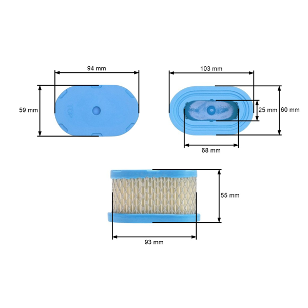 Vzduchový filtr 94 mm x 59 mm x 55 mm pro motory Briggs & Stratton Quantum (OEM 497725)