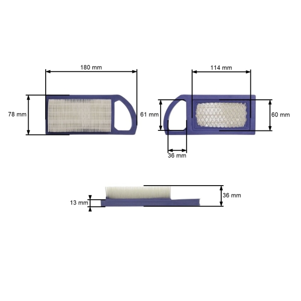 Vzduchový filtr pro motory Briggs & Stratton Power Built OHV I/C OHV AVS výkon 8,0 PS - 13,5 PS (OEM 697775 794421 797007 698413 697152 695643)