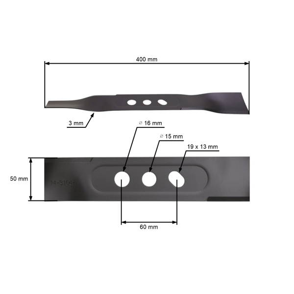 Žací nôž 40 cm (16") pre Čínske motorové kosačky Nac Cedrus Handy Lider Powermat (OEM 630001034/TP)
