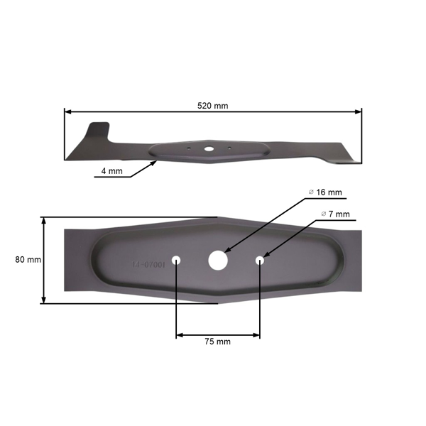 Žací nôž 52 cm (20") pravý pre záhradné traktory AGS Herkules Axxom Oleo-Mac Viking Karsit Agrojet (OEM 532-050422-533 61247020105 050590030 505900030 50590030)