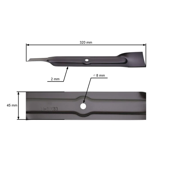 Žací nůž 32 cm (13") pro elektrické sekačky MTD Gardena Lider Al-KO Bonus Budget CMI Hecht Mastercut Stiga Flymo (OEM 525632601 092.48.936 742-04355 FLY046)