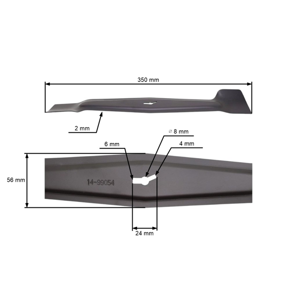Žací nůž 35 cm (14") pro elektrické sekačky Einhell Castorama Grizzly (OEM 603715 GM80BX.A0.02)