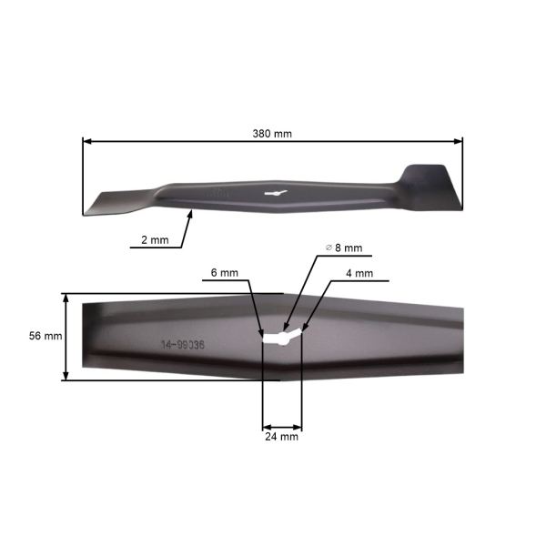 Žací nůž 38 cm (15") pro elektrické sekačky Castorama Einhell Lux Obi (OEM 3405605 618817 2741775 GM01BX.A0.07)