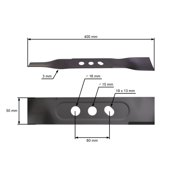 Žací nůž 40 cm (16") pro Čínské motorové sekačky a sekačky z hobbymarketů Nac Cedrus Handy Lider Powermat (OEM 630001034/TP)