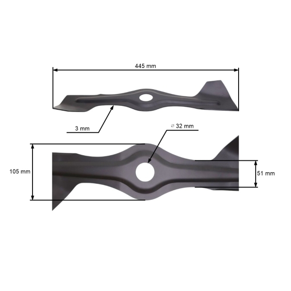 Žací nůž 44,5 cm (17") pro motorové sekačky Weibang Gartenland (OEM 4510403010 4510403010A)