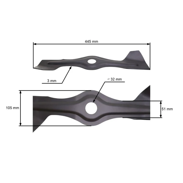 Žací nůž 44,5 cm (17") pro motorové sekačky Weibang Gartenland (OEM 4510403010 4510403010A)