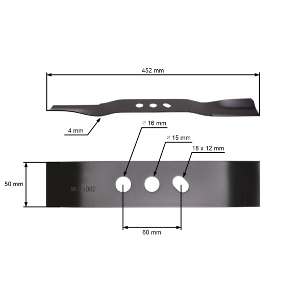 Žací nůž 45,2 cm (18") pro Čínské motorové sekačky a sekačky z hobbymarketů NAC C460V S460 S460V S460VY S460-053