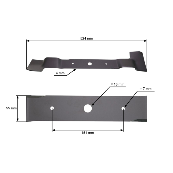 Žací nůž 52,4 cm (21") levý pro zahradní traktory AL-KO Alko Dolmar (OEM 514841 521208 663.521.207)