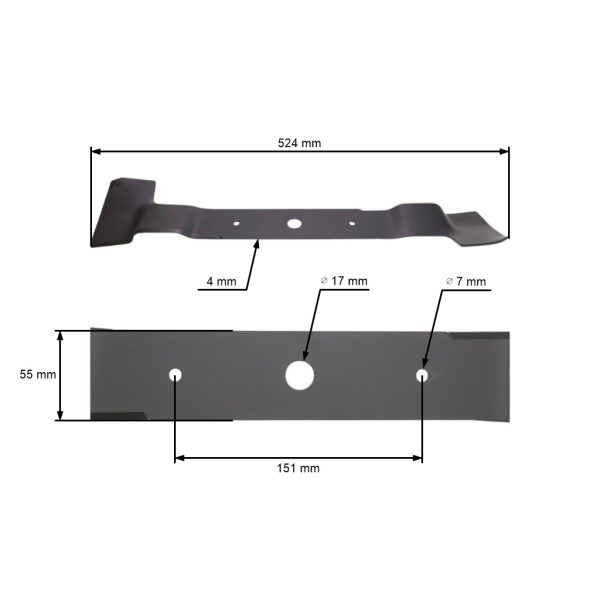 Žací nůž 52,4 cm (21") pravý pro zahradní traktory AL-KO Alko Dolmar (OEM 663.521.208 514840)