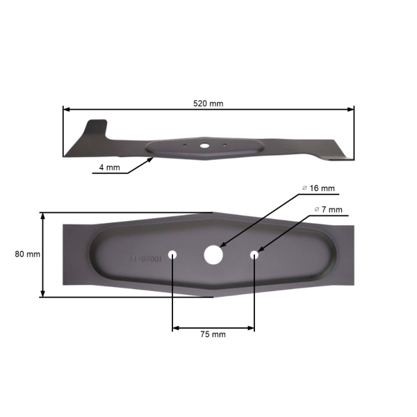 Žací nůž 52 cm (20") pravý pro zahradní traktory AGS Herkules Axxom Oleo-Mac Viking Karsit Agrojet (OEM 532-050422-533 61247020105 050590030 505900030 50590030)