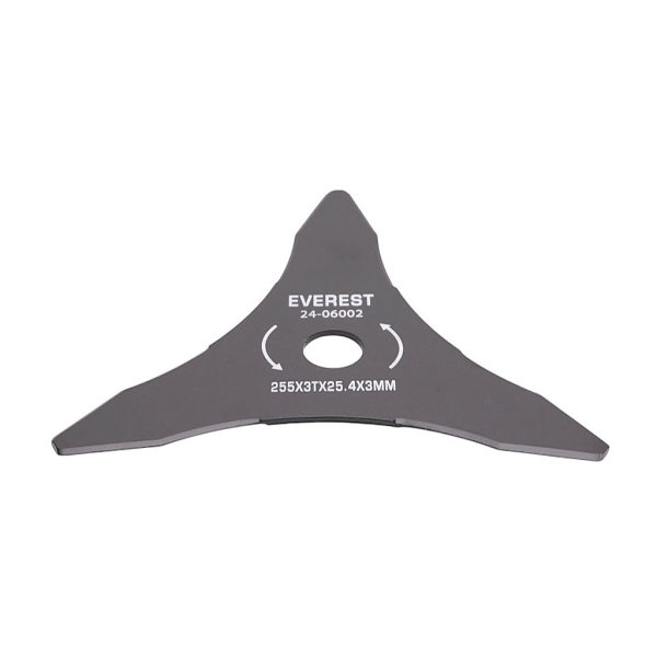 Žací ocelový univerzální nůž 3 zubý rozměr 255 mm x 3,0 mm otvor 25,4 mm pro křovinořezy a motorové vyžínače